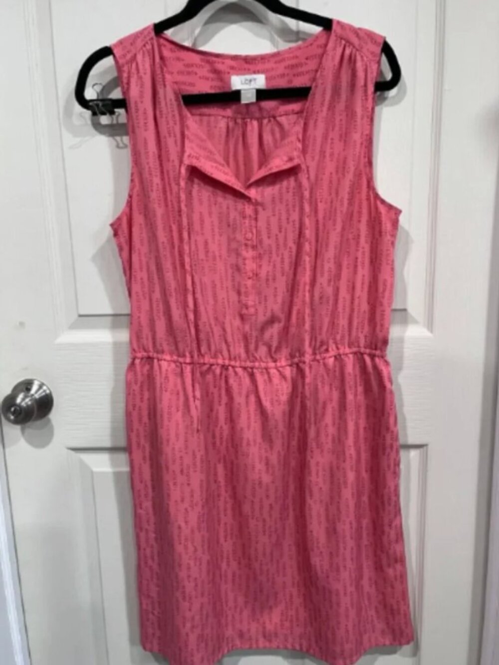 Ann Taylor Loft Size L Coral Lined Tie Neck Dress Stylish Modern Women